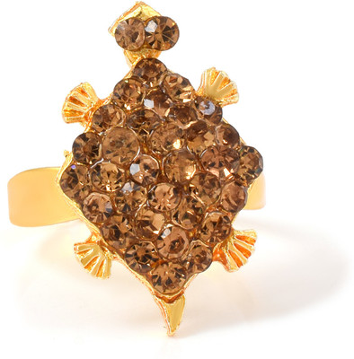 Dzinetrendz Brass Goldplated Kachua Tortoise Fingerring Brass Cubic Zirconia Gold Plated Ring