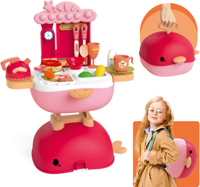 Webby 3 IN1 Kitchen Counter Set for Girls with Foldable Suitcase, School Bag (30 Pcs)