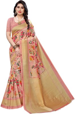 VCREATION Woven Kanjivaram Art Silk Saree(Pink, Gold)