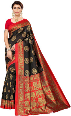 VCREATION Self Design Bollywood Art Silk Saree(Black, Red)