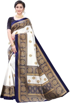 Poshyaa Fashion Digital Print Bhagalpuri Art Silk Saree(White)