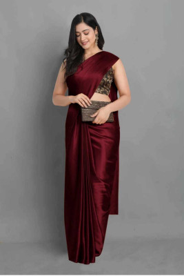Decent Choice Solid/Plain Bollywood Satin Saree(Red)