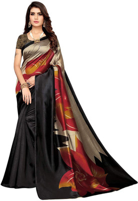 Poshyaa Fashion Digital Print Bollywood Art Silk Saree(Black)