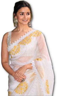 StyleDeal Embroidered Bollywood Georgette Saree(White)
