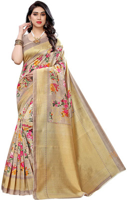 Poshyaa Fashion Digital Print Bollywood Art Silk Saree(Beige)