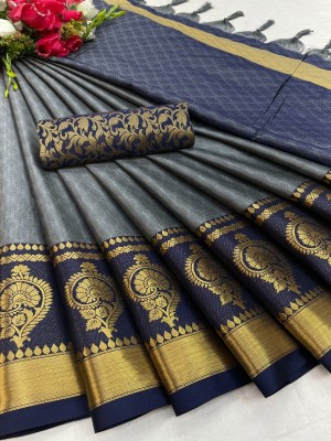 Lady Bazaar Self Design Bollywood Cotton Silk Saree(Grey)