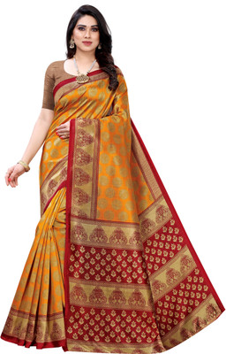 YASHIKA Printed Bollywood Art Silk Saree(Mustard)