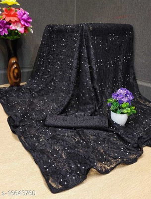 UNICK Self Design Bollywood Net Saree(Black)