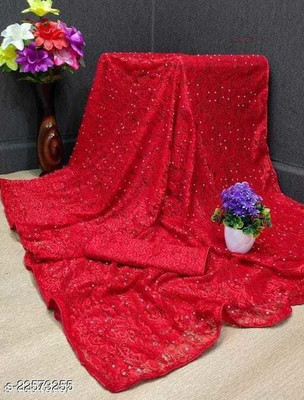 UNICK Self Design Bollywood Net Saree(Red)