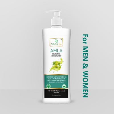 Nature's Era Amla Natural Hair Wash(Shampoo) for Thin|Damage|Prone|weak Roots Hair, Men/Women(500 ml)