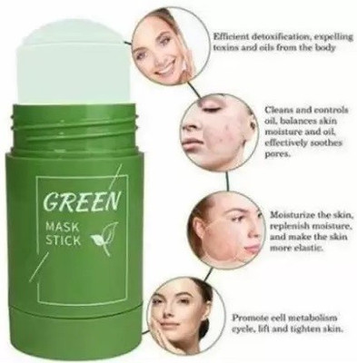 GLOW MORE Women Green Tea Purifying Clay Stick Mask Oil Control Anti Acne Eggplant Cleaning Solid Mask (40 g)(40 g)