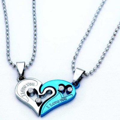 Agarwalproduct I love you Special Heart Shape Pendant Locket Chain Rhodium Alloy Pendant Set