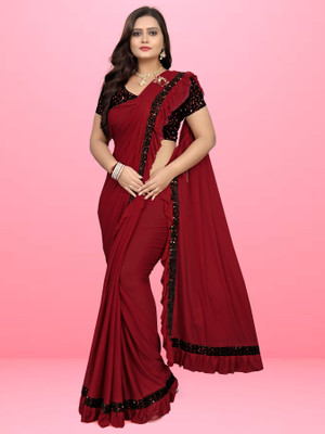 V AMAN FASHION Self Design Bollywood Lycra Blend Saree(Maroon)