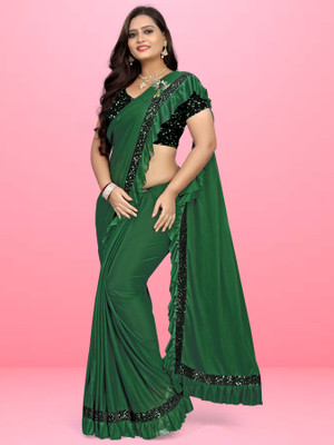 Mijaashree Fashion Solid/Plain Bollywood Lycra Blend Saree(Green)