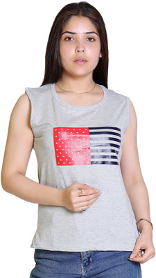 Ogarti Printed Women Round Neck Grey T-Shirt