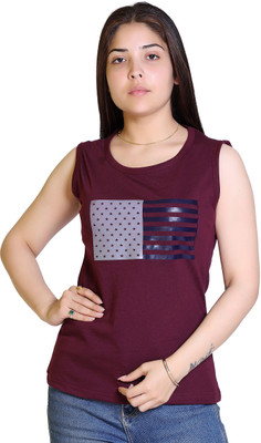 Ogarti Printed Women Round Neck Maroon T-Shirt