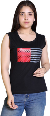 Ogarti Printed Women Round Neck Black T-Shirt
