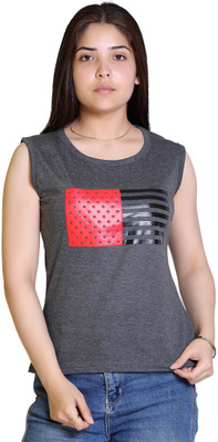 Ogarti Printed Women Round Neck Grey T-Shirt