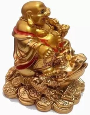 Corvell Laughing Buddha on Dragon for Good Fortune, Luck, Heath, Wealth and Prosperity Decorative Showpiece  -  8 cm(Polyresin, Gold)