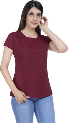 The Friends Clothing Solid Women Round Neck Maroon T-Shirt