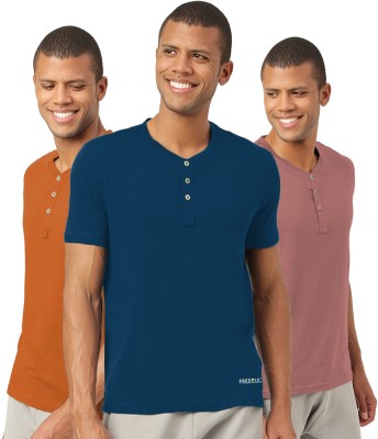 FREECULTR Solid Men Henley Neck Gold, Blue, Pink T-Shirt