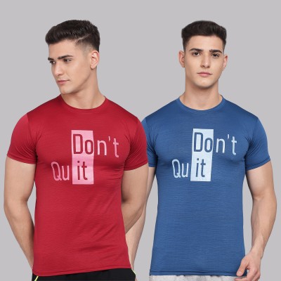 Krew Typography Men Round Neck Red, Blue T-Shirt