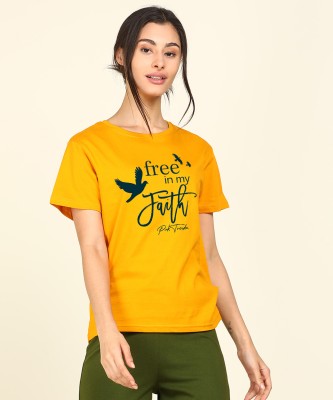 Young trendz Conversational Women Round Neck Yellow T-Shirt