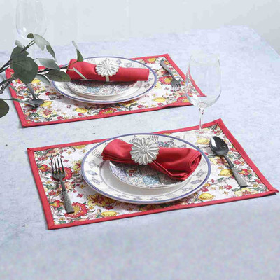 WONDERCHEF Rectangular Pack of 6 Table Placemat(Red, Cotton)