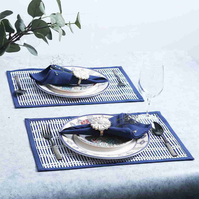WONDERCHEF Rectangular Pack of 6 Table Placemat(Blue, Cotton)