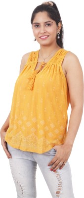 RIHANI FAB Casual Self Design Women Yellow Top