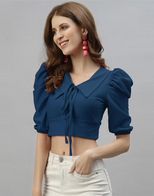 Selvia Casual Self Design Women Blue Top