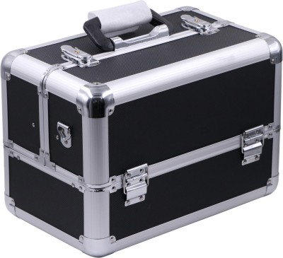 Bridal Professional Hard Sided Aluminum Metal Beauty Makeup Cosmetics Artisan Vanity Box(Black)