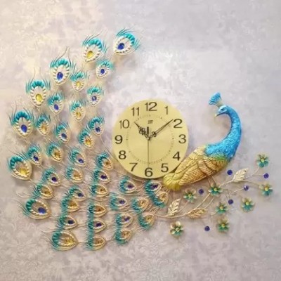 JRD Analog 65 cm X 70 cm Wall Clock(Gold, Blue, Without Glass, Standard)