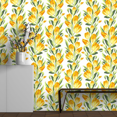 We Kreate Vinyl Floral & Botanical Yellow Wallpaper(L x W: 250 cm x 45 cm)