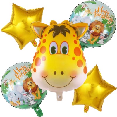 Party Decorz Printed Giraffe Happy Birthday Foil Balloon Set Of 5pcs Balloon(Multicolor, Pack of 5)