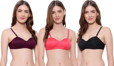 KSB Enterprises Women T-Shirt Half Cup Lightly Padded Bra Women T-Shirt Lightly Padded Bra(Purple, Red, Black)