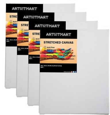 ARTISTMART 10x12 Inches White Cotton Medium Grain Stretched Canvas Board (Set of 4)(White)