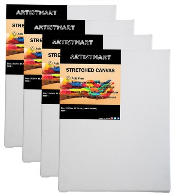 ARTISTMART 14x18 Inches White Cotton Medium Grain Stretched Canvas Board (Set of 4)(White)