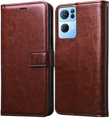 Casotec Flip Cover for Oppo Reno7 Pro 5G(Brown, Pack of: 1)