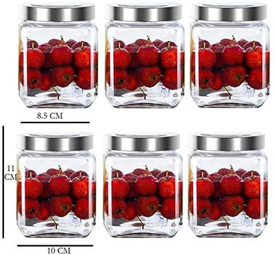 Adhunyk Glass Grocery Container  - 600 ml(Pack of 6, Clear)