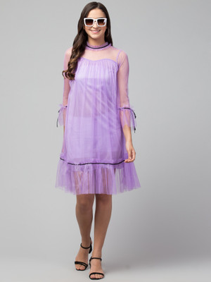 MON FASHION COLLECTION Women A-line Purple Knee Length Dress