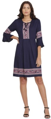 MON FASHION COLLECTION Women Fit and Flare Blue Dress