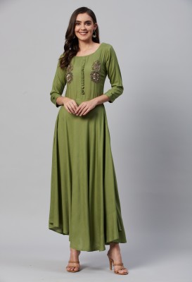 Highlight fashion export Women Fit and Flare Green Dress