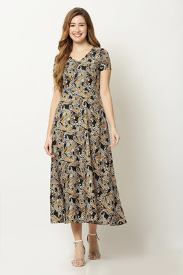 Avyanna Women A-line Black Midi/Calf Length Dress