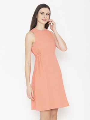entellus Women A-line Orange Knee Length Dress