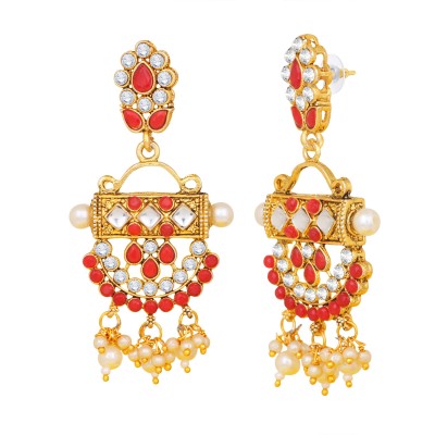 Atasi International Traditional Gold Ruby Pearls Crystal Alloy Earring Set, Stud Earring