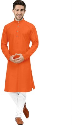 varni ent Men Solid Straight Kurta(Orange)