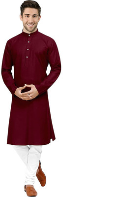 varni ent Men Solid Straight Kurta(Maroon)