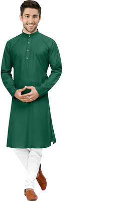 varni ent Men Solid Straight Kurta(Dark Green)
