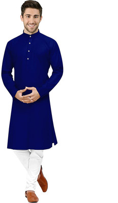 varni ent Men Solid Straight Kurta(Blue)